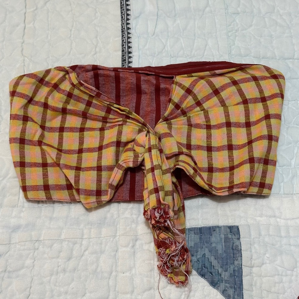 Free People Tube Top Red Yellow Plaid Smocked Strapless Tie Front Small